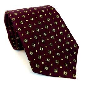Corniche Pure silk tie Burgundy and Yellow Star print Tie